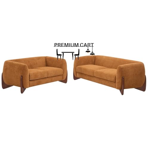 Image of Velvet Contemperory Sofa with Cushion Chaise Lounge Sectional Sofa Perfect for Living Room & Bedroom Guests Home & Office (Camel Boucle Fabric, 5 Seater)