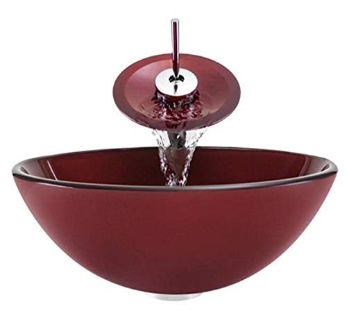 Aurora Sinks A31-C-V Bathroom Ensemble with Pop Up Drain, Hand Painted Glass Vessel, Sink, Ring and Waterfall Faucet, Chrome