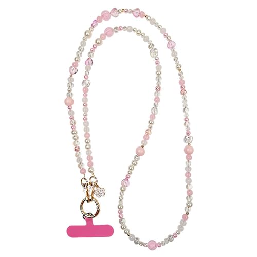 [CSILOVEE] スマホストラップ ストラップ ビーズ ショルダー 花 真珠 パール ピンク キラキラ カラフル 活発で可愛い おしゃれ 人気 バッグチェーン 斜め掛け 全スマホ対応 忘れ物防止 耐久性 韓国 タグ1枚付き (120cm, ピンク)