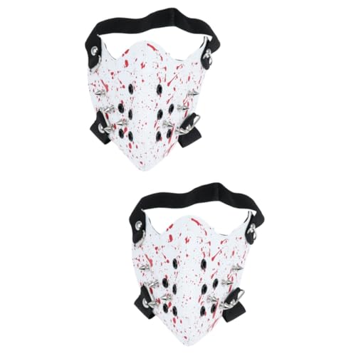 Masque cosplay cuir riveté ajustable Healeved avec motifs sanglants blancs adultes