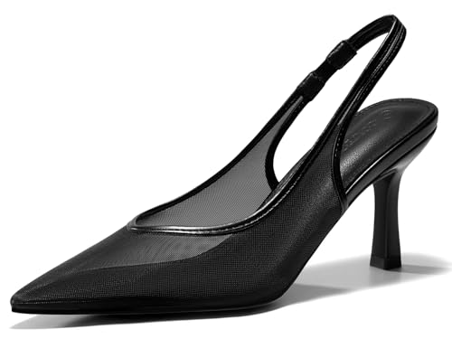 Coutgo Womens Mesh Slingback Kitten Heels Pointed Toe Low Heel Pumps Sexy Dress Shoes