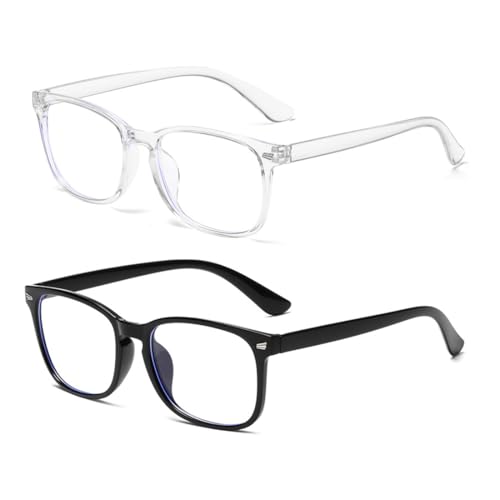 YAZWUR 2 Pack Gafas Anti Luz Azul, Blue Light Glasses, Marco Redondo de Calidad, Ligero y Cómodo, Gafas con Filtro de Luz Azul para Mujeres y Hombres, Ideal para Ordenadores y Lectura