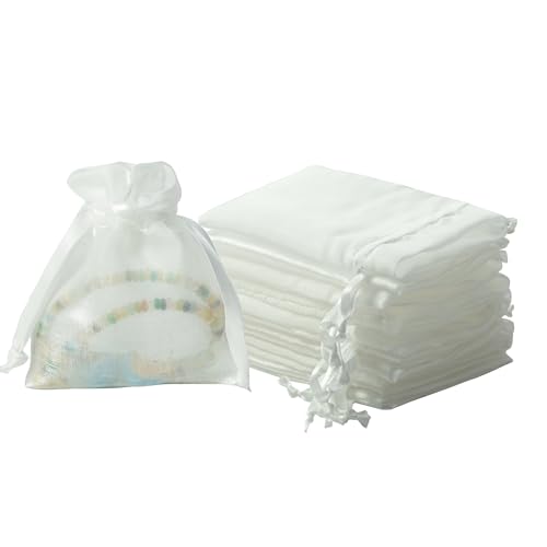 Image of QIANF 20 Pcs White Small Organza Bags 3X4 inch for Wedding Favors with Drawstring, Mini Mesh Gift Bags Jewelry Pouch for Candy Bridal Shower Party Favor Baby Shower Christmas