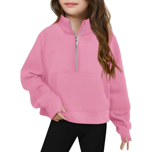 Girls Sweatshirt Fashion Oversized Long SLeeve Half Zip Sweatshirts Lightweight Crewneck Casual Cropped Pullover Tops