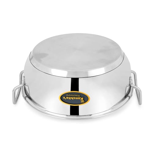 Kanshita's Rasoiware Heavy Gauge Stainless Steel Induction Bottom/Gas Stove Friendly Kadai With Lid- 1.5 Litre, Silver