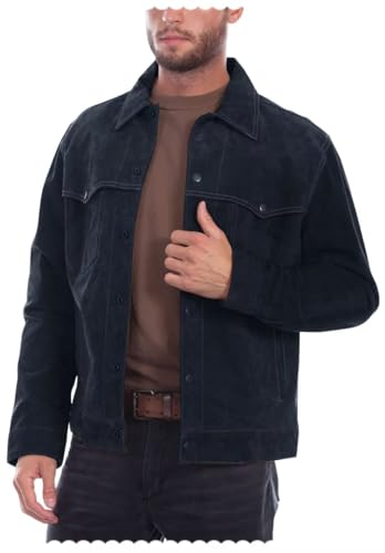 Men's Classic Suede Blazer 6-Button Retro Casual Cowboy Faux Leather Sports Jacket