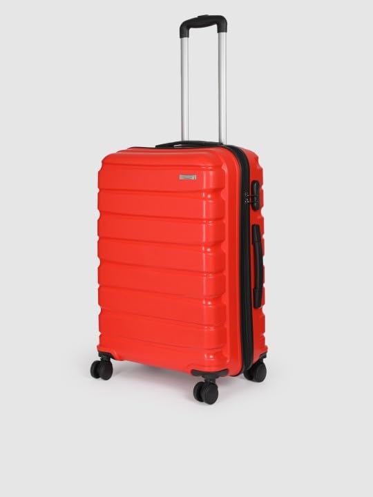 Image of Teakwood Small-Medium Cabin Size 8 Wheels Trolley Bag, Hard Cabin with Zipper Closure, Adjustable Push Button & Cross Side Strap, TSA Lock System 360 Degree (Set of 2, Red)