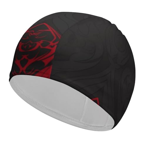 Gorro de baño para Mujer y Hombre, elástico, Color Rojo y Negro, para Cabello Largo y Corto.