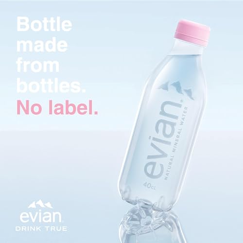 Evian Mineral Water, Naturally Filtered Drinking Water, 400ml Bottled Water Crafted By Nature, Made Of 100% Recycled Plastic, Case Of 24 X 400ml Evian Water Bottles