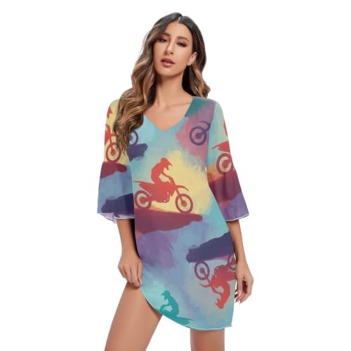 Robe de plage à manches 3/4 avec imprimés graphiques inspiration motard sauvage