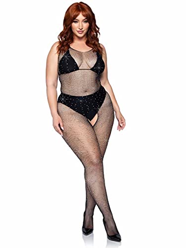 Bodystocking r&eacute;sille luxe avec cristaux brillants pour femmes rondes