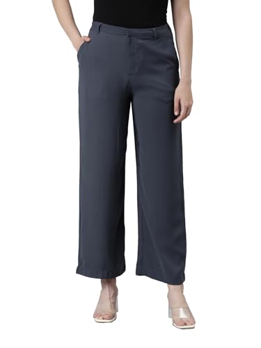Image of GO COLORS Poly Spandex Crepe Wide Pants Full Length for Women| Lightweight, Mid Rise, Side Pockets