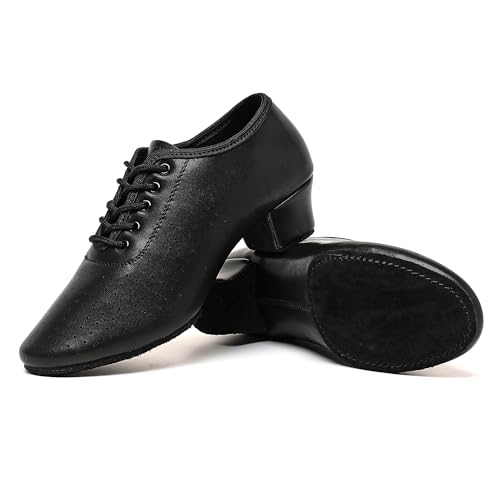 Dance Shoes for Women, Lace-up Black Jazz Shoes, Professional Latin Dance Heels, Ballroom Salsa Dance Shoes, Closed-Toe Split-Sole Low-Heel, Teaching Practice Performance Character Shoes3