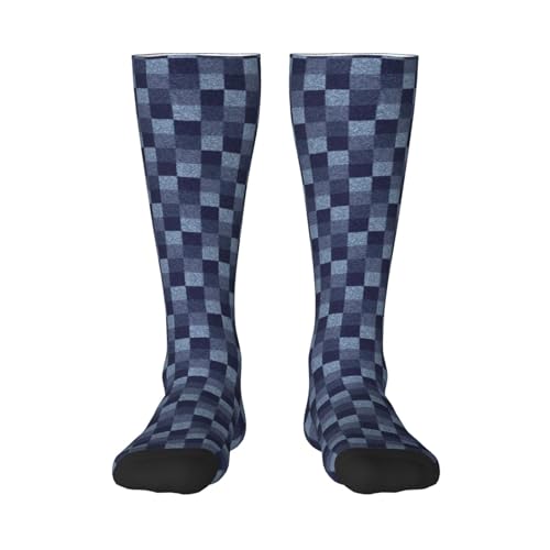 Zltegako Calze alte al ginocchio con stampa fulmini blu calze sportive all'aperto calzini multi colorati calzini alti al ginocchio, A quadretti blu a quadretti, Taglia unica