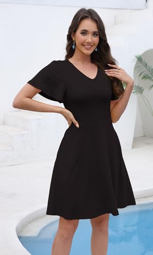 Image of COSSEN Women's Summer Casual T Shirt Dress with Pockets - Short Sleeve V Neck Flowy Loose A-Line Sundress Vacation