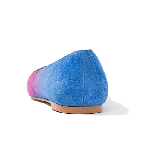 Women Rainbow Suede Leather Flat Shoes, Sexy Pointed Toe Slip-on Pumps for Ladies, Green, Pink-Blue, Yellow Dress Flats for Dating, Vacation, Full Size 4-16 M US4
