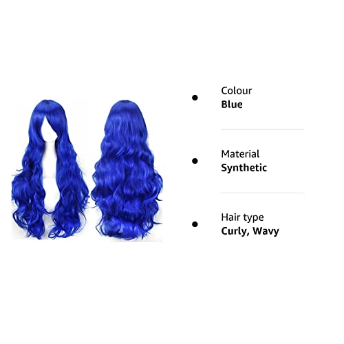 Colorfulpanda 32" 80cm Long Blue Curly Full Wavy Hair Wig Anime Cosplay Halloween Costume Party Synthetic Wigs for Women Girls Bright Blue - Image 4