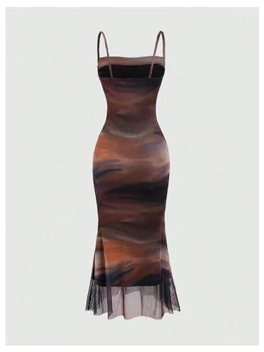 GORGLITTER Women's Mesh Ruched Spaghetti Strap Maxi Party Bodycon Dress2