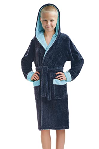 LEVERIE Albornoz para niños, azul oscuro-azul claro, 13 años Cover