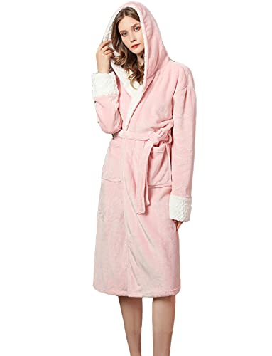 Peignoir d'hiver femme mi-long en polaire de qualité supérieure rose