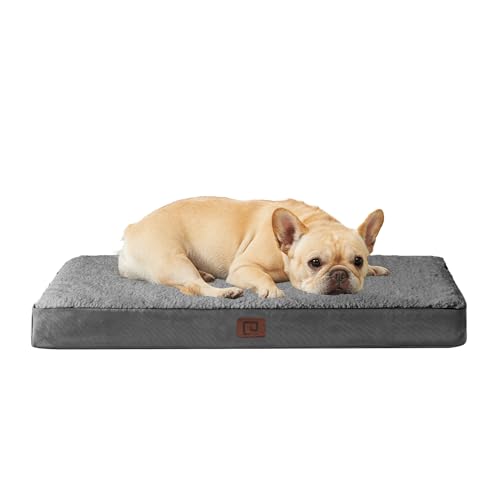 EHEYCIGA Panier Chien Orthopedique, Coussin Chien Dehoussable Lit pour Chiens Lavable, Tapis Epais Moyenne Taille, Matelas, Gris, 76x51x9cm