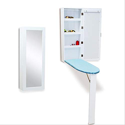 OUPAI Table Multifunctional Ironing Board with 3 Tiers Shelves Wall-mounted Folding Ironing Cabinet with Mirror and Storage Shelves Save Space Convenient for Use 37.4"H * 14"W * 6.9"D for Living Room