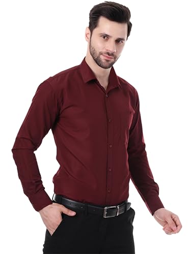 Image of XJARVIS Austin Men's Combed Cotton Shirt | Solid Plain Formal & Casual Shirt for Men | Regular Fit | Spread Collar | Full Sleeve | Office Wear Shirt with Pocket
