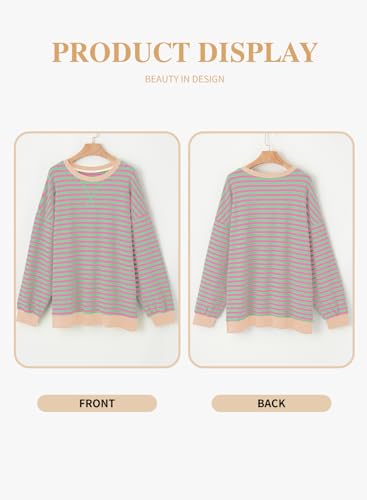 Image of Eytino Women Plus Size Striped Color Block Crewneck Sweatshirt(1X-5X)