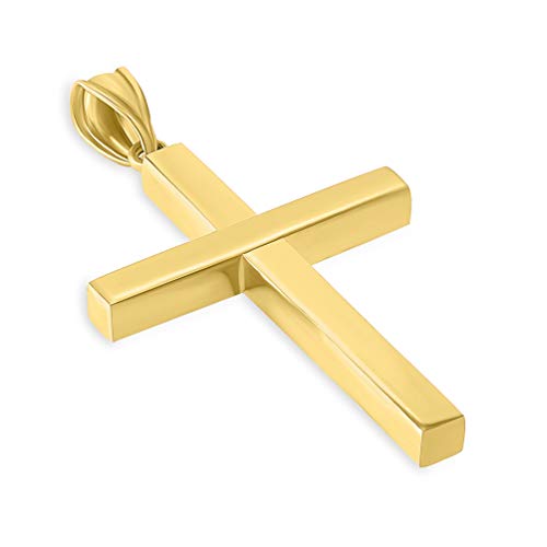 14k Yellow Gold Polished Simple Religious Cross Pendant with Cuban Chain Necklace2