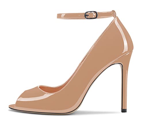 Aachcol Women Ankle Strap Pumps Stiletto High Heel Peep Open Round Toe 4 Inches2