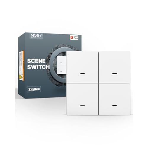 Interruttore Scena Senza Fili Tuya ZigBee - Switch Intelligente a 4 Pulsanti (Richiede un Hub ZigBee Tuya), Controllo a Tocco Singolo/Doppio/Lungo per