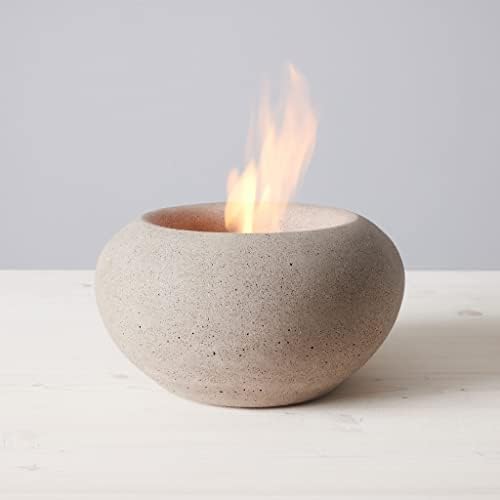 TerraFlame Stone Fire Bowl Table Top | Portable Concrete Fire Pit for Indoor and Outdoor | 1 Gel Fuel Can | Clean Burning and Smoke-Free | Protective Cork Base | StoneCast Sand Finish