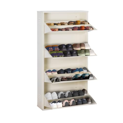 Image of DELITE KOM 29 inch Wide, 8 Shelf Metal Shoe Rack Wall Mounted for Home with Central Lock | Holds Upto 28 Shoes or 48 Slippers Pair | Double Decker, 1Yr Warranty, (54x29x8, Ivory), DIY, Space Saver