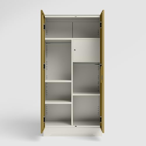 Image of Godrej Interio Almirah Slimline 2-Door Steel Almirah, Cupboard for Clothes (Alpine White and Amber Green Matte), 1-Year Warranty, 1 Locker, 4 Shelves