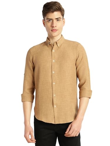 Image of Thomas Scott Men's | Solid | Textured Fabric | Full Sleeve | Slim Fit | Polyester-Blend | Spread Collar | Casual Shirt