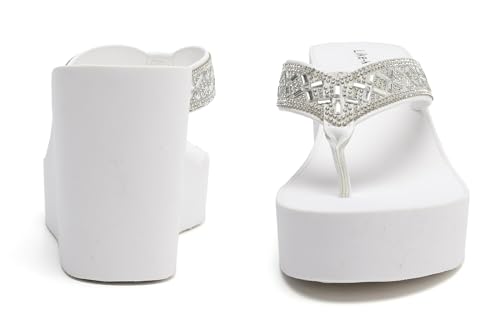 Image of Rhinestone Wedge Sandals for Women Platform Flip Flops Wedge flip flops Wedding shoes Wedge Heels for Women Dressy