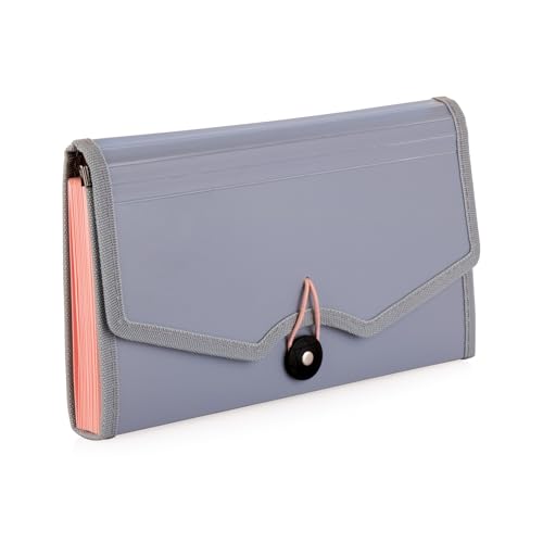 Image of Polen Men Polypropylene Expanding Cheque Book Holder Case, 13 Pocket Multi Passbook Holder /Bill Folder /Passport /Memo Cards /Cash Storage Pouch Organizer with Elastic Swing .(Radiant Grey)