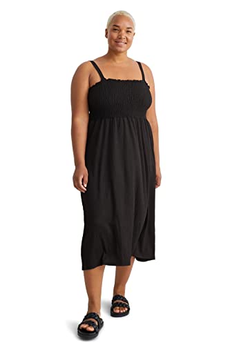 C&A Damen Kleid Eckiger Ausschnitt Midi Fit & Flare Kleider Große Größen...