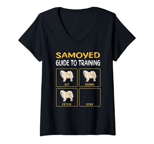 Womens Samoyed Guide To Training Dog Obedience V-Neck T-Shirt, Black