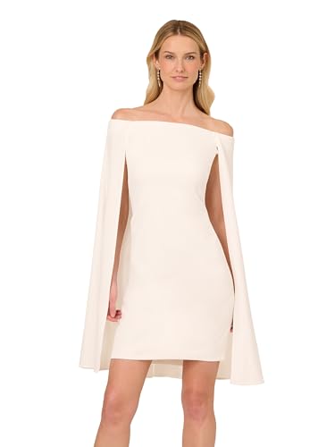 Image of Adrianna Papell Stretch Crepe Side Ruched Dress with Pearl Trim Sleeves