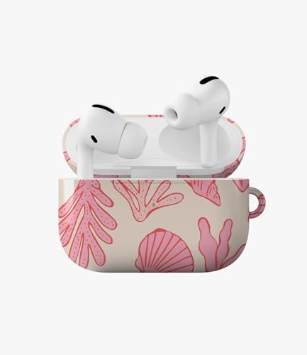Image of Beachy Pink Glossy Case Compatible with AirPods 3, Cute Coral and Seashell Protective Hard Cover with Keychain Loop, Aesthetic Summer Ocean Earbud Accessories for Women and Girls