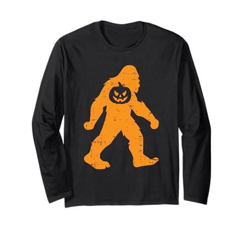 Bigfoot Calabaza Halloween Diseño Sasquatch Hombres Mujeres Niños Manga Larga