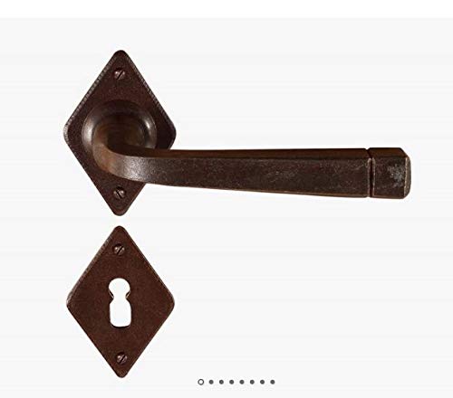 Maniglia in ferro antichizzato"MADE IN ITALY" colore ruggine completa di bocchetta e rosetta foro normale per porte interne quadro maniglia mm.8