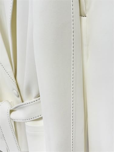 Women's Elegant 2 Pcs Set Lapel Lace-up Waist Bright Line Blazer Coat High Waist Solid Pant Female's Cotton Suit Set4