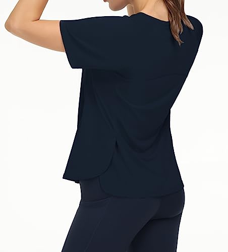 THE GYM PEOPLE Women's Short Sleeve Workout Shirts Breathable Yoga T-Shirts with Side Slits Athletic Tee Tops2