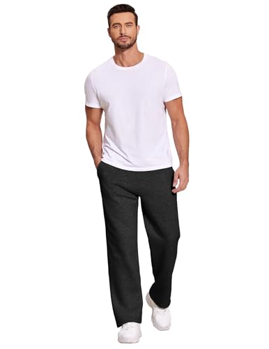 Image of Deyeek Men's Fleece Lined Sweatpants Open Bottom Straight Leg Sweat Pants for Mens Loose Fit Joggers Sweatpants with Pockets