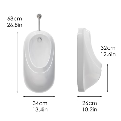 Urinal de pared para hombres con sensor inteligente y diseño ahorrador de agua, urinal de cerámica con descarga oculta, para baños, hoteles y baños públicos (presión manual, 68 cm / 26,8 pulgadas) miniatura 2