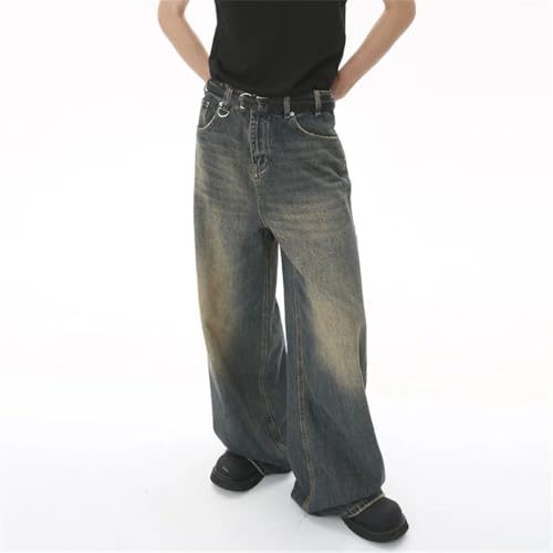 Men’S Summer Denim Pants Old Washed Jeans Straight Casual Loose Wide Leg Trousers3