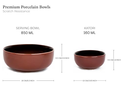 Image of Bodhi House Handcrafted Chip Resistance Porcelain Dinner Set, 14 Pieces Dish Set Serving for 6, Microwave and Dishwasher Safe, Bone-ash Free, Crockery Set for Dining and Gifting, Deep Red