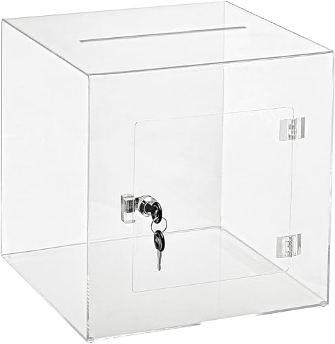 Image of Transparent Acrylic Donation Box Daan Patra Visiting Card Drop Box Ballot Box Durable with key facility for Charity & Suggestion Collection (6 * 6 * 6 inch)